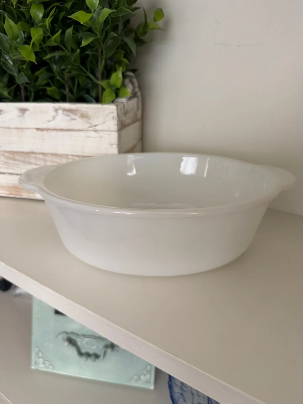Vintage Fire-King Milk Glass Casserole Dish Anchor Hocking USA White Baking Dish